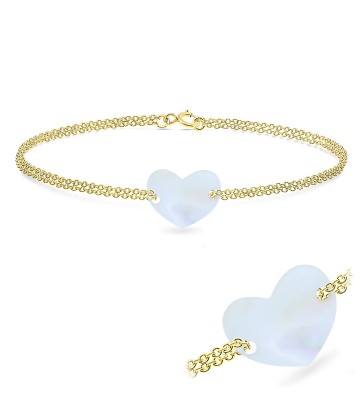 Gold Plated Heart Shell Silver Bracelet BRS-438-GP